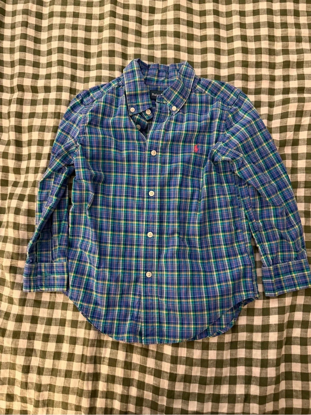 Ralph Lauren Boys Blue & Green Plaid Button-Down Shirt